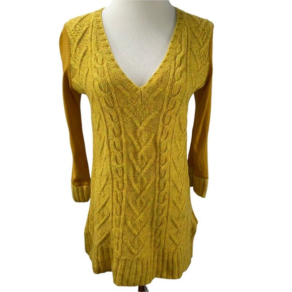 Anthropologie Pilcro Letterpress Cable Knit Mixed Fabrics Sweater Knit Top - Picture 2 of 13